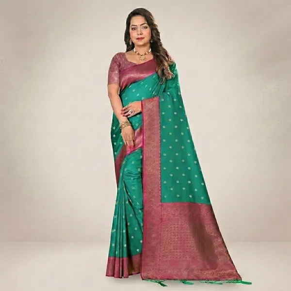 Silk_Woven_Buti_Contrast_Border_Saree_For_Women