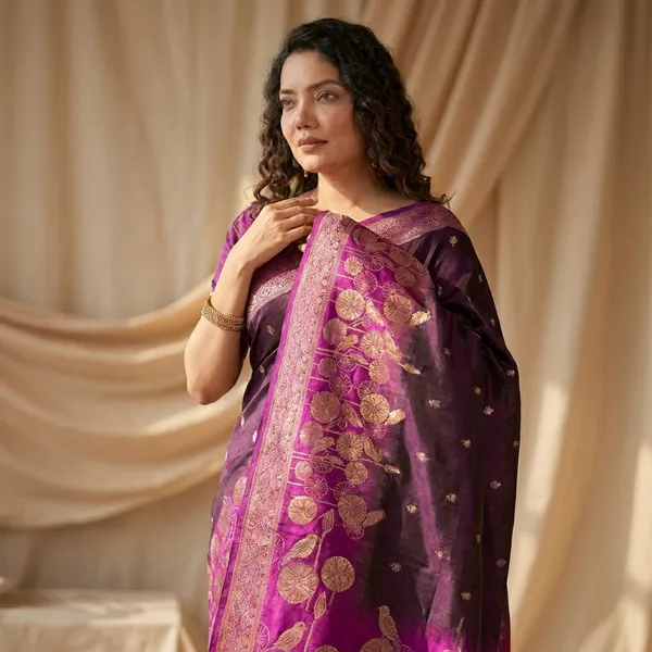 Banarasi_Silk_Golden_Zari_Border_Saree_For_Women