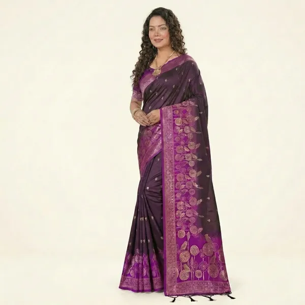 Banarasi_Silk_Golden_Zari_Border_Saree_For_Women