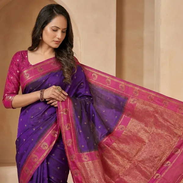 Banarasi_Silk_Golden_Buti_Zari_Border_Saree_For_Women