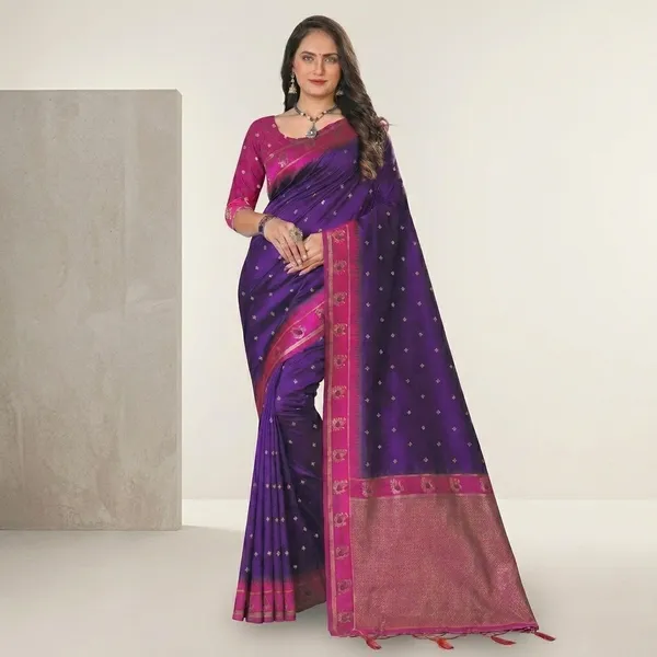 Banarasi_Silk_Golden_Buti_Zari_Border_Saree_For_Women