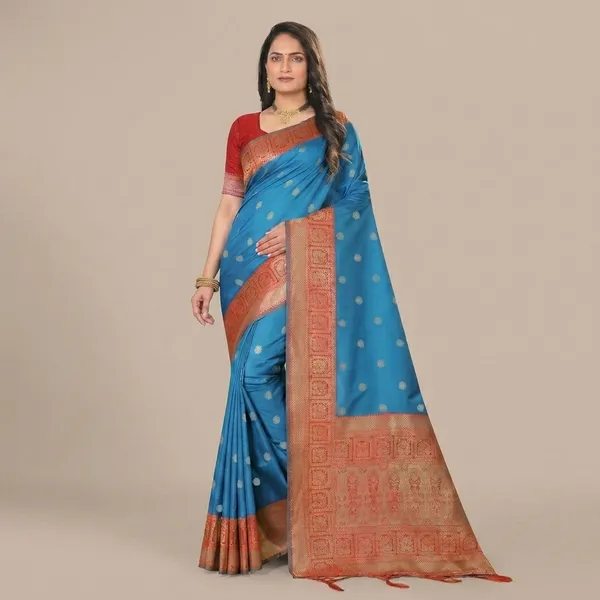 Silk_Woven_Gold_Buti_Contrast_Border_Saree_For_Women