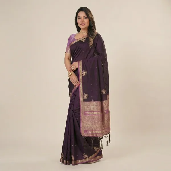 Multi_Cotton_Silk_Embroidered_Saree_With_Golden_Zari_Border_For_Women