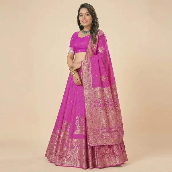 Pink_Banarasi_Silk_Golden_Zari_Woven_Lehenga_Choli_For_Women
