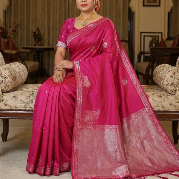 Multi_Banarasi_Silk_Embroidered_Saree_With_Silver_Zari_Border_For_Women