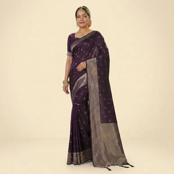 Multi_Banarasi_Silk_Woven_Saree_With_Golden_Zari_Butta_Border_For_Women