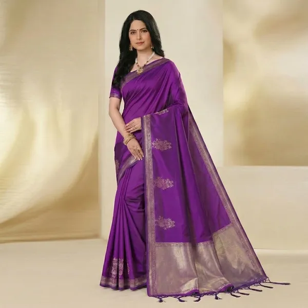 Silk_Golden_Zari_Buti_Border_Saree_For_Women