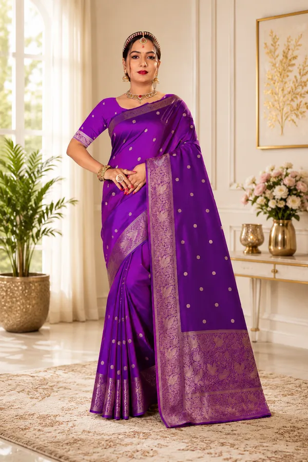 Multi_Banarasi_Silk_Woven_Saree_With_Golden_Zari_Motifs_For_Women