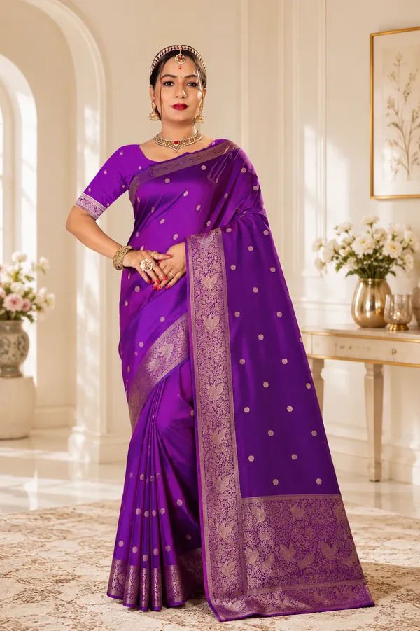 Multi_Banarasi_Silk_Woven_Saree_With_Golden_Zari_Motifs_For_Women