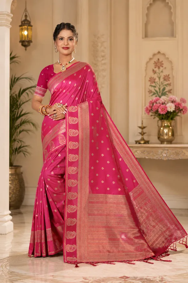 Pink_Silk_Golden_Zari_Paisley_Woven_Saree_For_Women