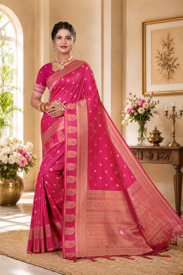 Pink_Silk_Golden_Zari_Paisley_Woven_Saree_For_Women
