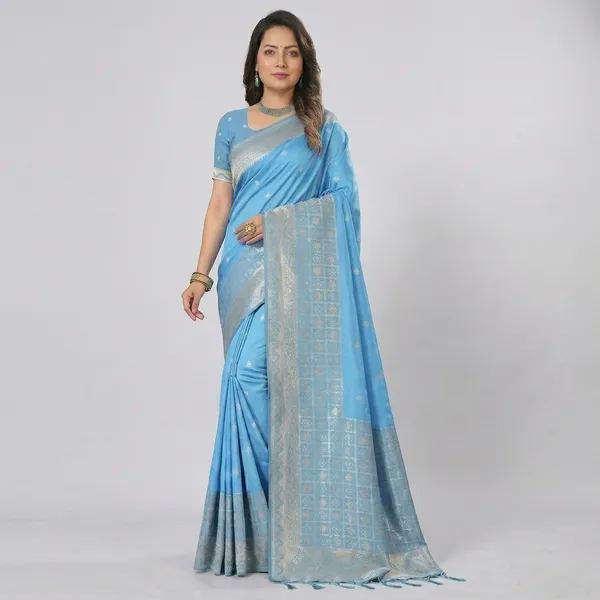 Sky_Blue_Banarasi_Silk_Golden_Zari_Woven_Saree_For_Women