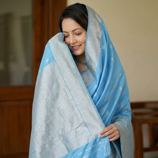 Sky_Blue_Banarasi_Silk_Golden_Zari_Woven_Saree_For_Women