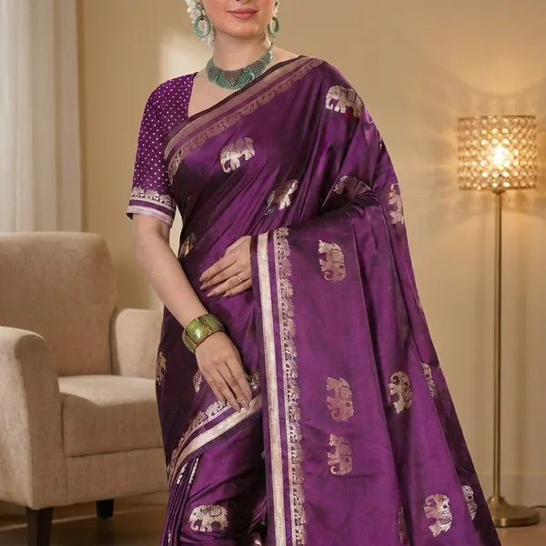 Purple_Banarasi_Silk_Gold_Zari_Floral_Woven_Saree_For_Women