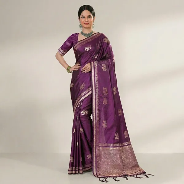 Purple_Banarasi_Silk_Gold_Zari_Floral_Woven_Saree_For_Women