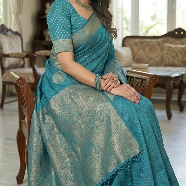 Turquoise_Blue_Silk_Zari_Woven_Saree_For_Women