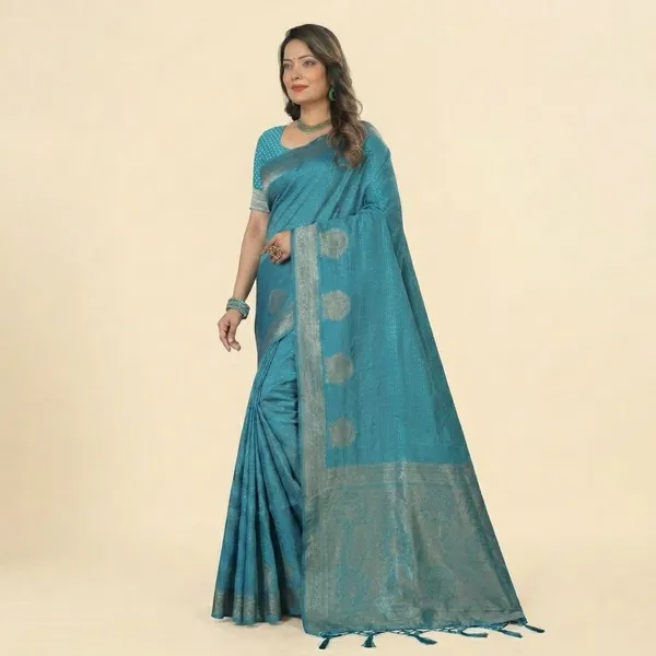 Turquoise_Blue_Silk_Zari_Woven_Saree_For_Women