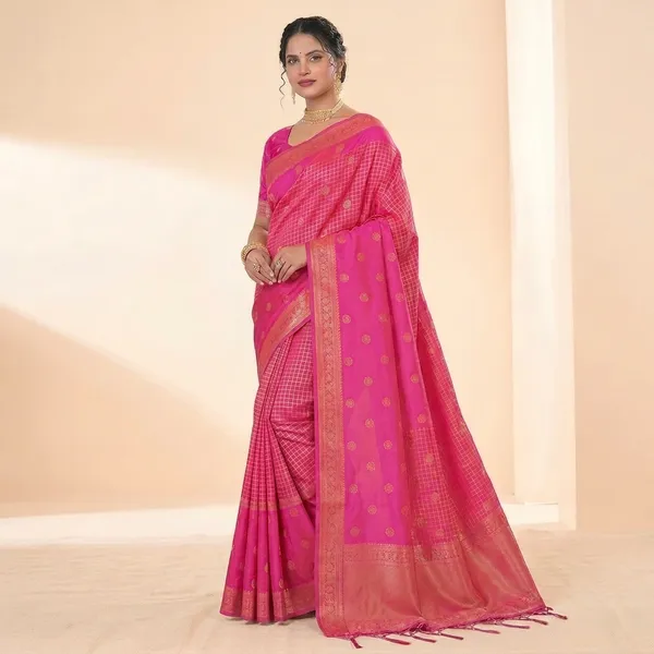 Pink_Silk_Zari_Checks_Butta_Woven_Saree_For_Women