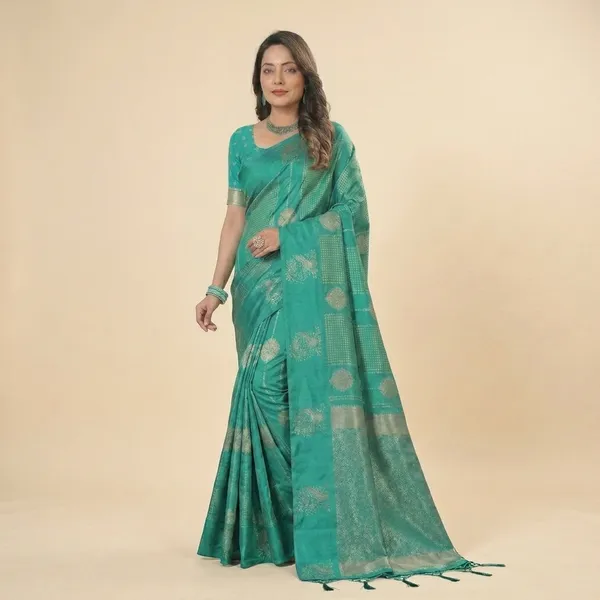 Turquoise_Banarasi_Silk_Zari_Woven_Saree_For_Women