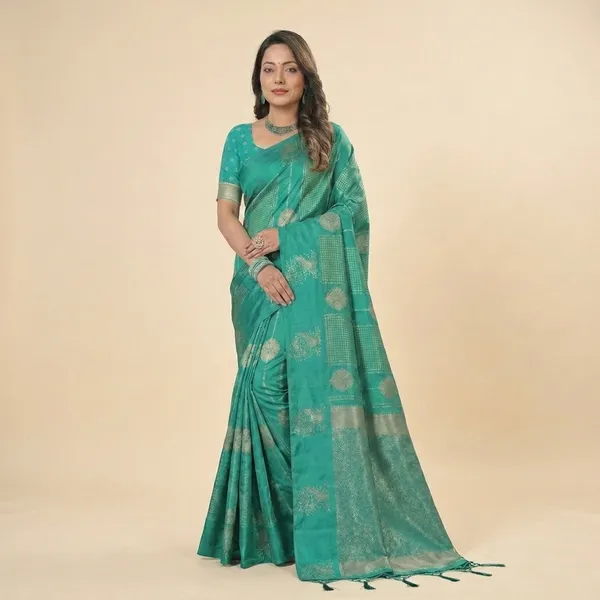 Turquoise_Banarasi_Silk_Zari_Woven_Saree_For_Women