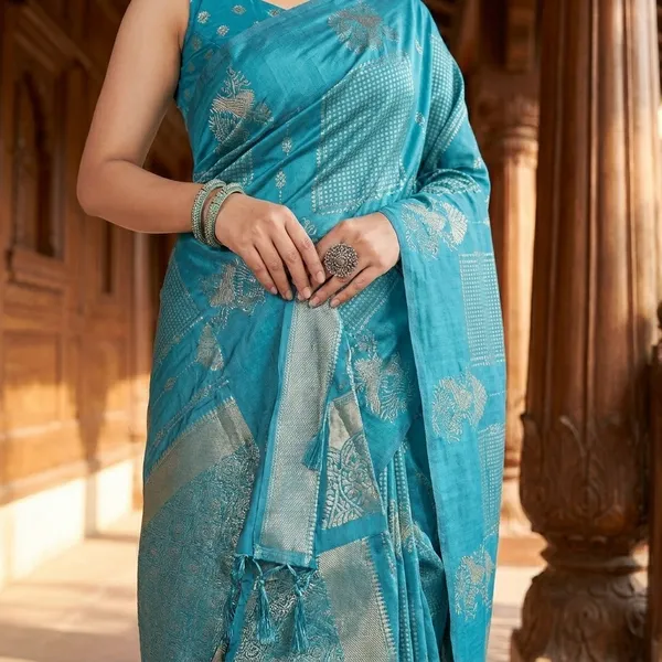 Blue_Banarasi_Silk_Silver_Zari_Woven_Saree_For_Women