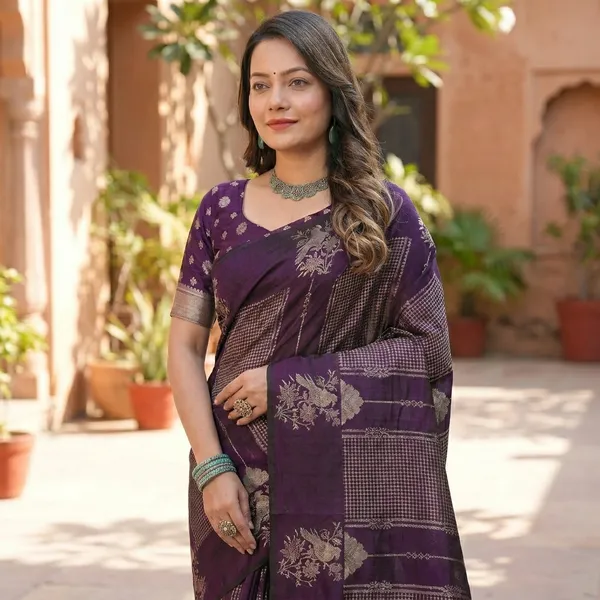 Purple_Silk_Floral_Printed_Saree_For_Women