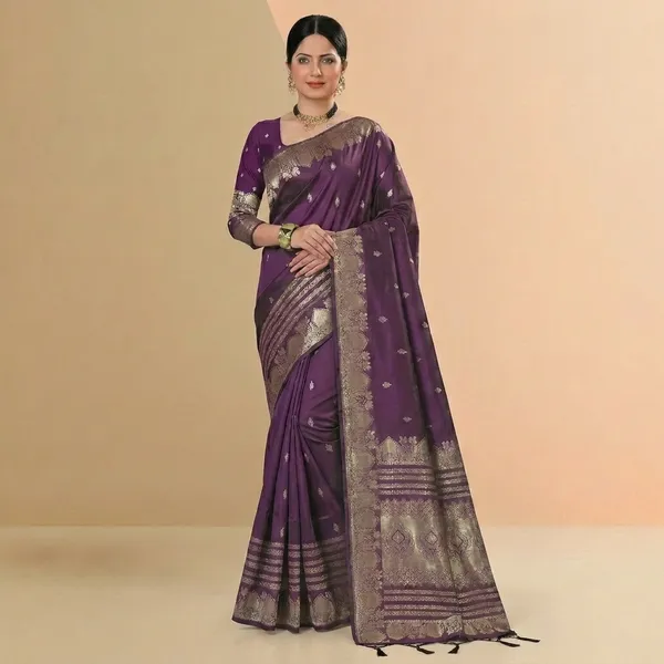 Blue_Banarasi_Silk_Golden_Zari_Woven_Saree_For_Women