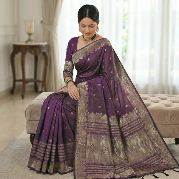 Blue_Banarasi_Silk_Golden_Zari_Woven_Saree_For_Women