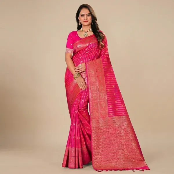 Pink_Banarasi_Silk_Golden_Zari_Traditional_Saree_For_Women