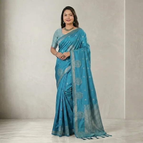 Sea_Blue_Silk_Silver_Zari_Woven_Saree_For_Women