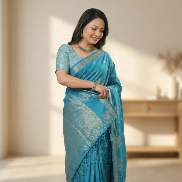 Sea_Blue_Silk_Silver_Zari_Woven_Saree_For_Women