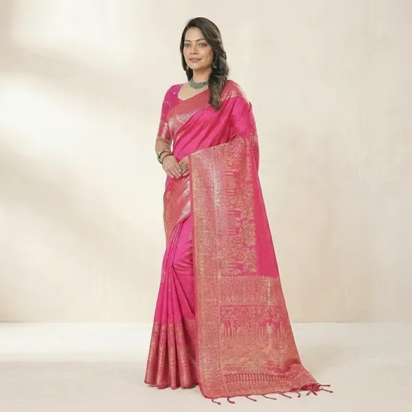 Pink_Silk_Golden_Zari_Traditional_Motif_Saree_For_Women