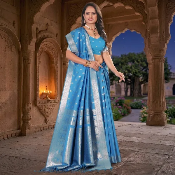Sky_Blue_Banarasi_Silk_Silver_Zari_Lehenga_Choli_For_Women