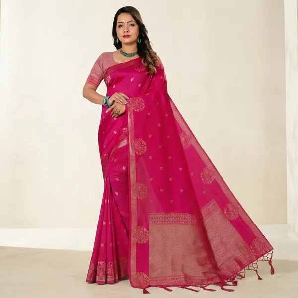 Pink_Silk_Golden_Zari_Floral_Woven_Saree_For_Women