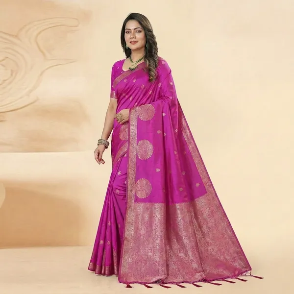 Pink_Silk_Zari_Buti_Woven_Saree_For_Women