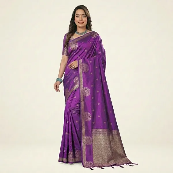 Purple_Banarasi_Silk_Golden_Zari_Floral_Saree_For_Women