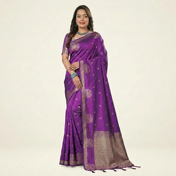 Purple_Banarasi_Silk_Golden_Zari_Floral_Saree_For_Women