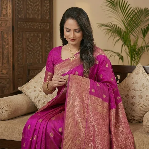 Magenta_Silk_Golden_Zari_Border_Saree_For_Women