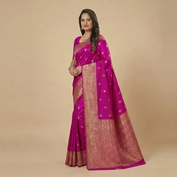 Magenta_Silk_Golden_Zari_Border_Saree_For_Women