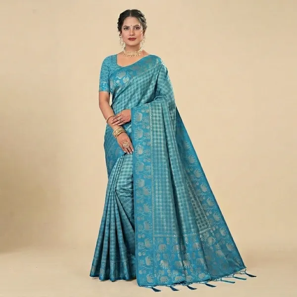 Turquoise_Blue_Banarasi_Silk_Silver_Zari_Woven_Saree_For_Women