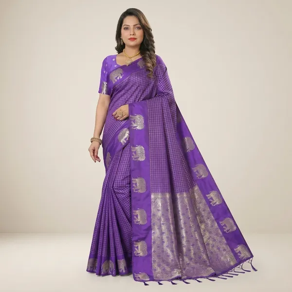 Violet_Banarasi_Silk_Gold_Zari_Elephant_Motif_Saree_For_Women