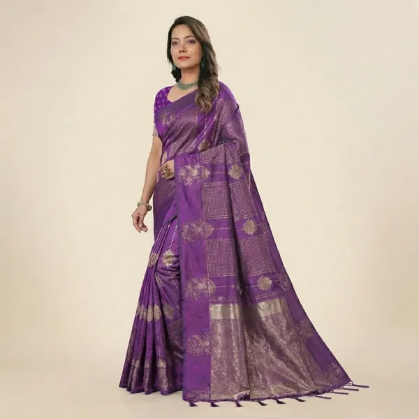 Violet_Banarasi_Silk_Golden_Zari_Woven_Saree_For_Women
