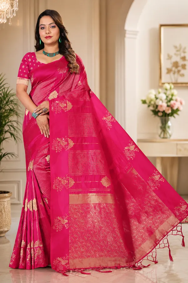 Pink_Banarasi_Silk_Golden_Zari_Woven_Saree_For_Women