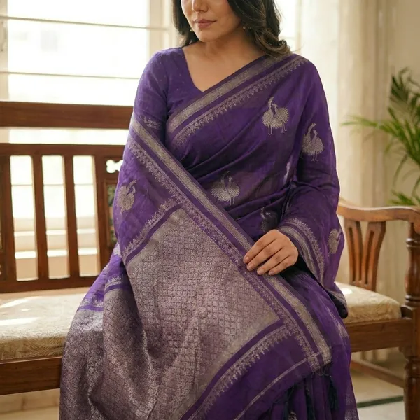 Purple_Banarasi_Silk_Silver_Zari_Woven_Saree_For_Women