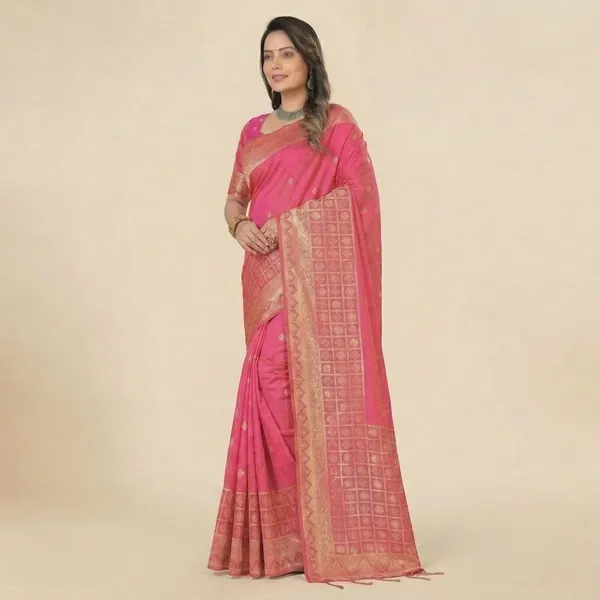 Pink_Banarasi_Silk_Golden_Zari_Woven_Saree_For_Women