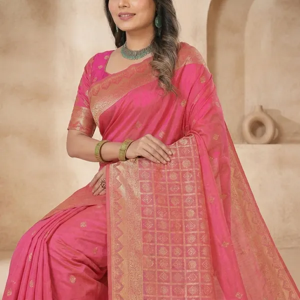 Pink_Banarasi_Silk_Golden_Zari_Woven_Saree_For_Women