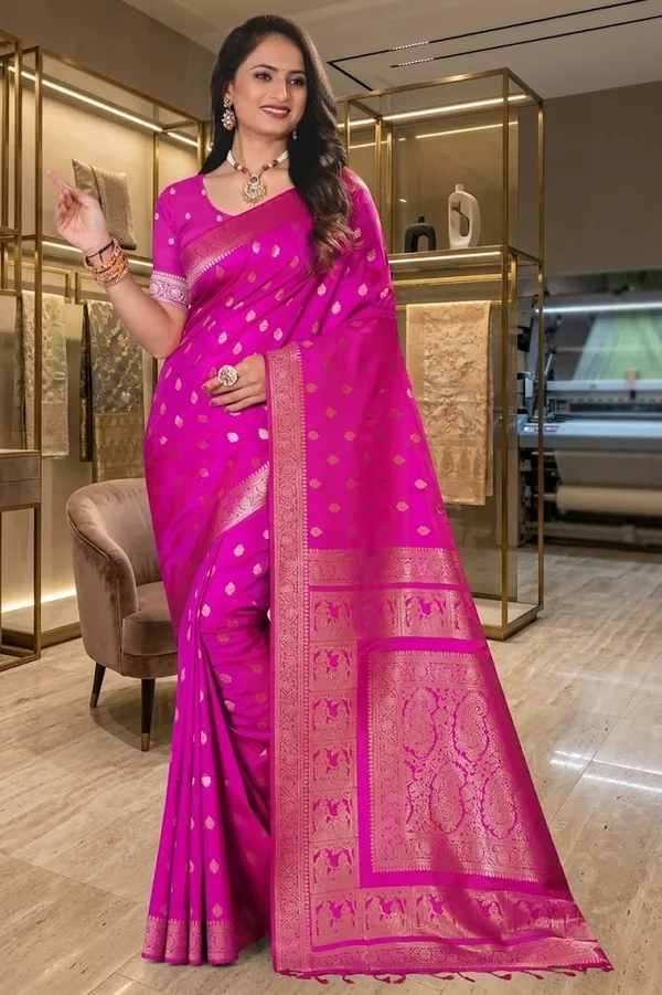 Magenta_Silk_Golden_Zari_Butti_Saree_For_Women