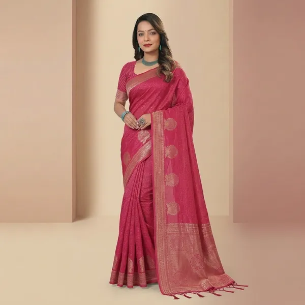 Pink_Silk_Zari_Woven_Saree_With_Golden_Border_And_Butta_Work_For_Women