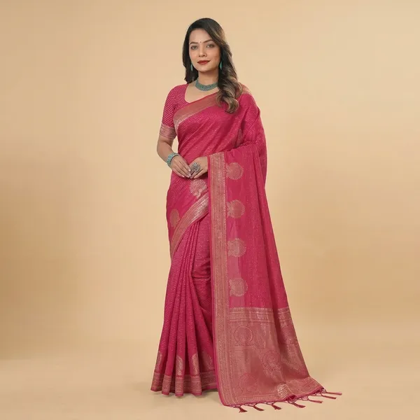 Pink_Silk_Zari_Woven_Saree_With_Golden_Border_And_Butta_Work_For_Women