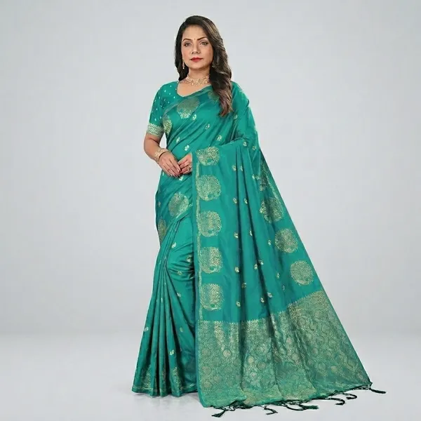 Turquoise_Blue_Banarasi_Silk_Gold_Zari_Woven_Saree_For_Women